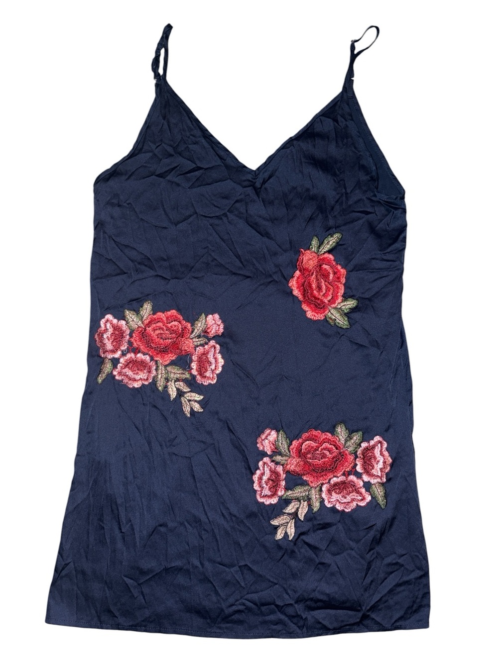 NLW Navy Slip Dress with Red Floral Embroidered Accents
